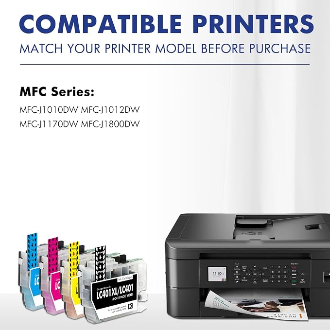 Cool Toner LC401XL LC401 MFC-J1010DW Ink Cartridges for Brother Printer LC 401 401XL for MFC-J1010DW MFC-J1170DW MFC-J1012DW MFC-J1800DW MFC J1010DW - 4 Pack High Yields Black Cyan Magenta Yellow