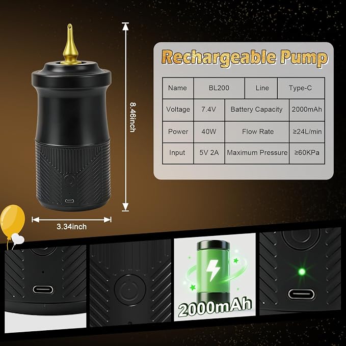 Balloon Pump Electric with Battery, 2-in-1 Electric Air Pump for Long Balloon Inflator Blower Machine for Birthday Party Celebration Balloons Decorations,260/160,Foil, Latex Balloons