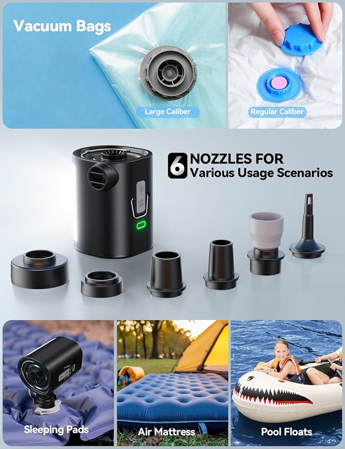 JOYROOM Air Pump for Inflatables with Upgraded 3600mAh 5C Power Battery & Advanced Heat Dissipation, 4.8kPa Ultra-Fast Inflate Deflate for Air Mattress, Pool Floats, Vacuum Storage Bags, Camping Bed