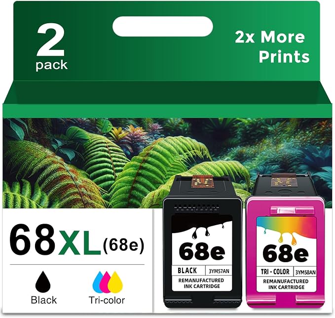 68XL 68 XL Ink Cartridges to 6155e 6100e 6555e Printer Ink Replacement for HP 68e HP68 to Envy 6500e 6152e 6165e 6552e 6558e 6110e 6130e 6131e 6530e 6531e 6532e 6132e 6520e (Black Color Combo 2-Pack)