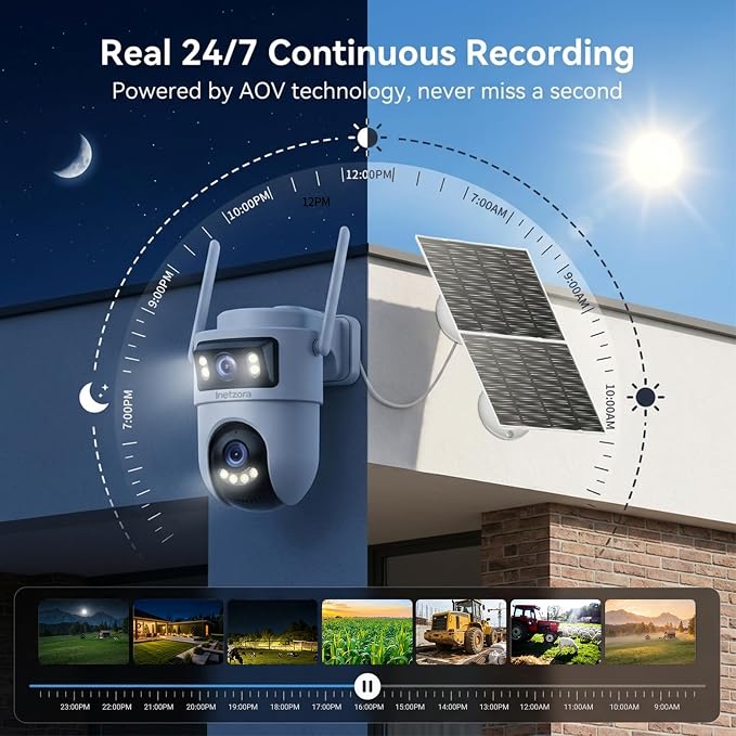 2K Dual Lens 4G LTE Solar Outdoor Security Camera, No WiFi Needed | 24/7 continuous recording,10W solar panel,13500mAh battery,human auto tracking,Ideal for farm&construction site,cabin,barn