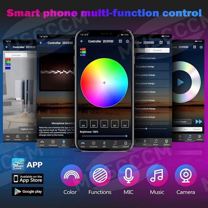 MIHEAL WiFi Wireless Smart Phone Controlled Led Strip Light Kit with DC12V UL Listed Power Supply Waterproof SMD 5050 32.8Ft(10M) 300leds RGB Music LED Light Strip Compatible with Android, iOS Alexa