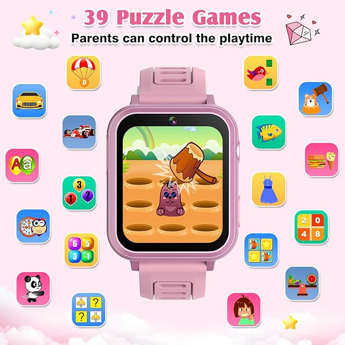 Smart Watch for Kids with 39 Games,Camera,Video,Music Player,Recorder,Alarm,Pedometer,Flashlight,Stopwatch,HD Touch Screen,Borthday Gift Toy for Girls Ages 3-12(Pink)