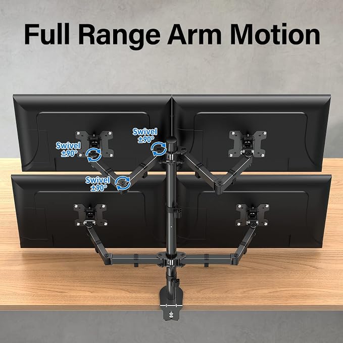 MOUNTUP Quad Monitor Stand, 4 Monitors Desk Mount for 17 to 32 inch Computer Screens, Fully Adjustable Stacked Mount with Tilt Swivel, 4 Heavy Duty Monitor Mount, Holds up to 17.6lbs per Arm