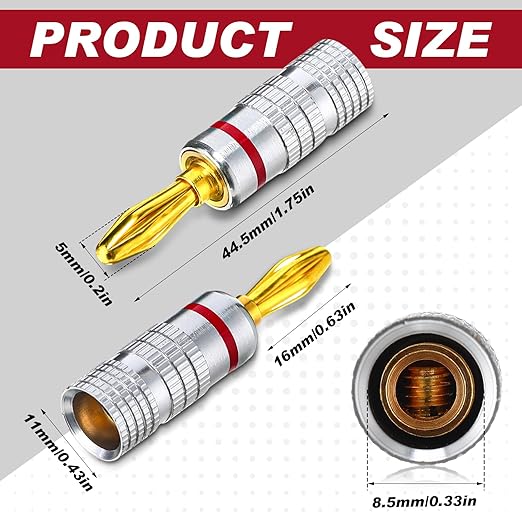 Yaocom 18 Pairs/ 36 Pcs Speaker Banana Plugs, 24k Gold Plated Dual Screw Type Speaker Connector for Speaker Wire, Speaker Cable Connectors for Theater, Wall Plate, Audio Video Receive and Sound System