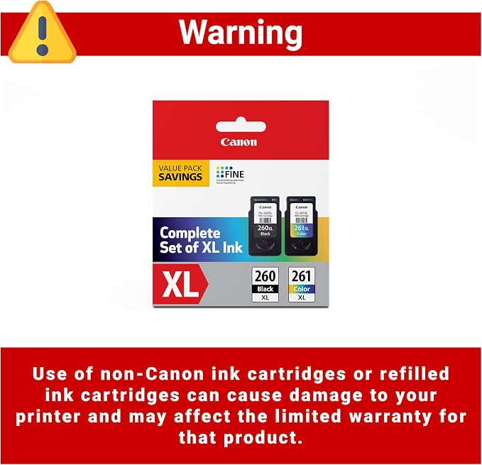 Canon PG-260 XL / CLI-261 XL Genuine Ink Value Pack (2 Cartridges), Compatible with TS5320, TR7020