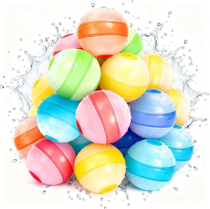 Reusable Water Balloons - 24 Pack Silicone Splash Balls No Magnets, Slef-sealing Quick Fill Water Bombs, Leak-Proof Summer Toys for Pool Beach Backyard
