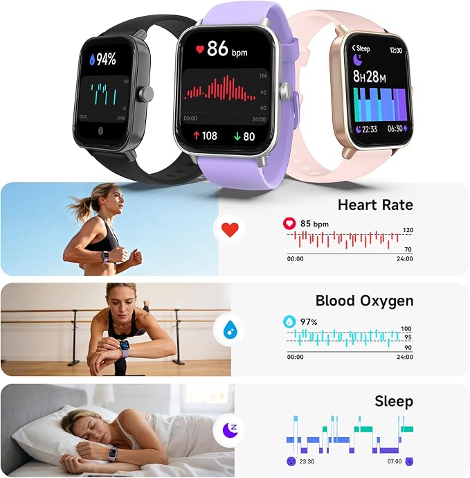 Smart Watch for Women,1.85 inch AMOLED Touchscreen for Android & iPhone Alexa Built-in Bluetooth Calls,Fitness Watch 110+ Sport Modes Heart Rate/Sp02/Sleep/Calories Monitor IP68 Waterproof