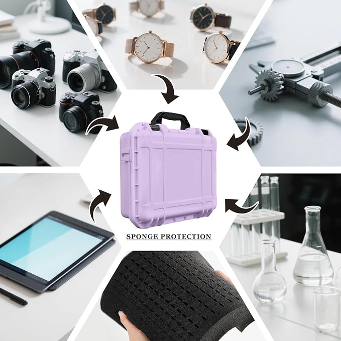 Relaxweex 1 Pcs Waterproof Hard Case with DIY Customizable Foam Insert Portable Protective Case with Knife for Camera Drones Equipments Tools Test Instruments(Purple,11.3 x 8.7 x 4.2 Inch)