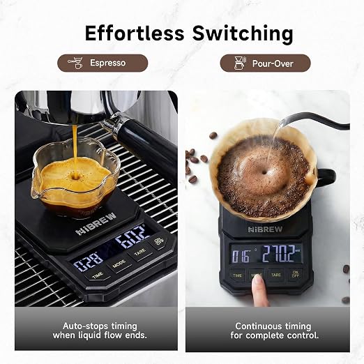 HiBREW Coffee Scale with Timer, 2kg/0.1g Precision, Dedicated Pour-Over & Espresso Modes, Battery Powered, oz/g Unit Switch, for Kitchen, Coffee, Baking, Cooking.