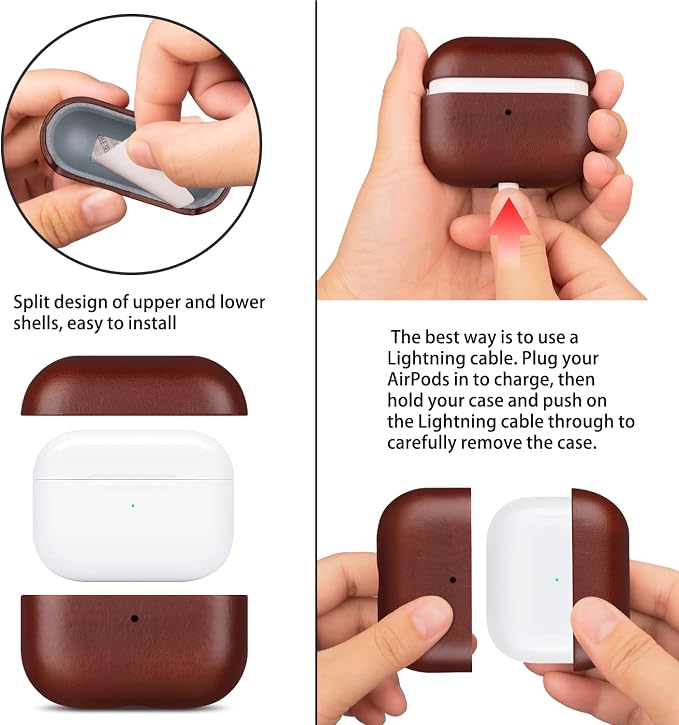 Maogoam for AirPods Pro 2 Leather Case Cover with Button, Genuine Crystal Vegetable Tanned Oil Wax Leather Case for AirPods Pro 2nd Generation, Retro Elegant Style, Front LED Visible, Red Brown