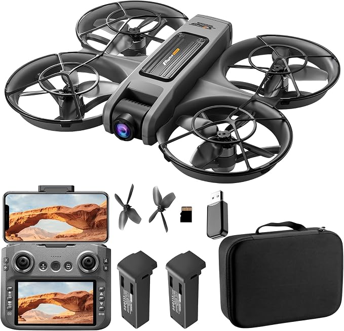 OBEST RC Drone With Screen On Controller (5.9in), Brushless Motor Drone with Dual Cameras (Electric Angle Adjustment), Optical Flow Positioning, 6CH Gyro, WIFI FPV, 100m Range, True 12-15min Flight (1800mAh), 3 Speeds, Headless Mode, LED Lights, USB Re...