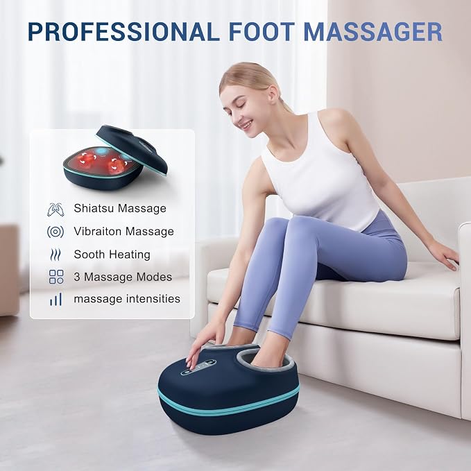 2-in-1 Shiatsu Foot Massager with Heat, Foot Warmer Heating Pad for Circulation and Pain Relief, Plantar Fasciitis, Neuropathy, Adjustable Kneading Massagers for Feet Back, Gifts for Women, Men