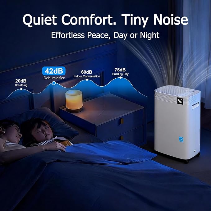 Ludatido 2026 Upgraded 80 Pint energy star Dehumidifier for home,5000 Sq.Ft for Whole Home & Basement, 1.32 Gal Tank, 35dB Quiet, Child Lock, Sleep/Fan/Dry Modes, 24H Timer & Auto Continuous Drain
