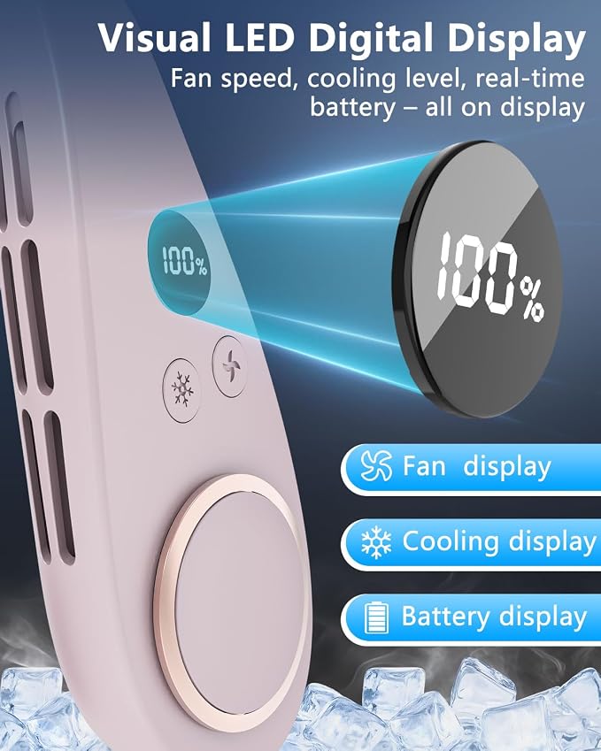AJGJF Neck Fan with Cooling Plate,5500mAh Battery Operated, Silent 360° Cooling Personal Fan, 5 Speeds and 3 Temp Modes, 24H Max Long Lasting,LED Power & Gear Display, Necklace Fans for Summer Beach