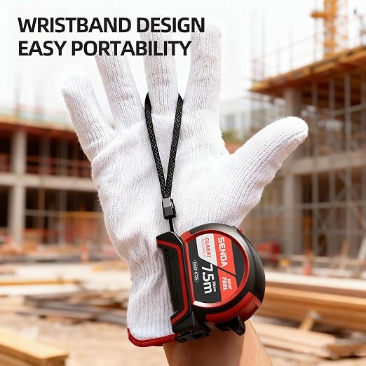 SENDA Tape Measure 25FT with 1/8 Fraction, Double-Hook Measuring Tape Retractable with 1 Inch Wide Blade & Belt Clip, ABS TPR Rubber Protection,Matte Nylon-Coated Blade for DIY, Construction (1 Pack)