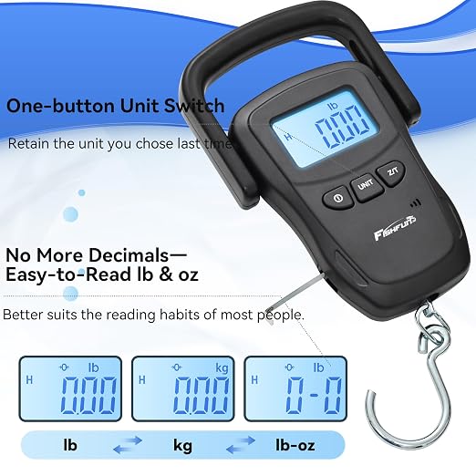 Rechargeable Fish Scale, Digital Hanging Fish Weight Scale with Large Handle and Tape Measure for Fishing, Hunting, Outdoor, Farm, 110lb/50kg