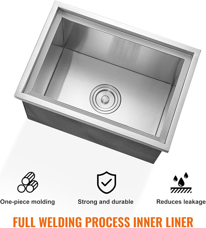VEVOR Drop in Ice Chest, 20" L x 14" W x 12" H Stainless Steel Ice Cooler, Commercial Ice Bin with Cover, 40 qt Outdoor Kitchen Ice Bar, Drain-Pipe and Drain Plug Included, for Cold Wine Beer
