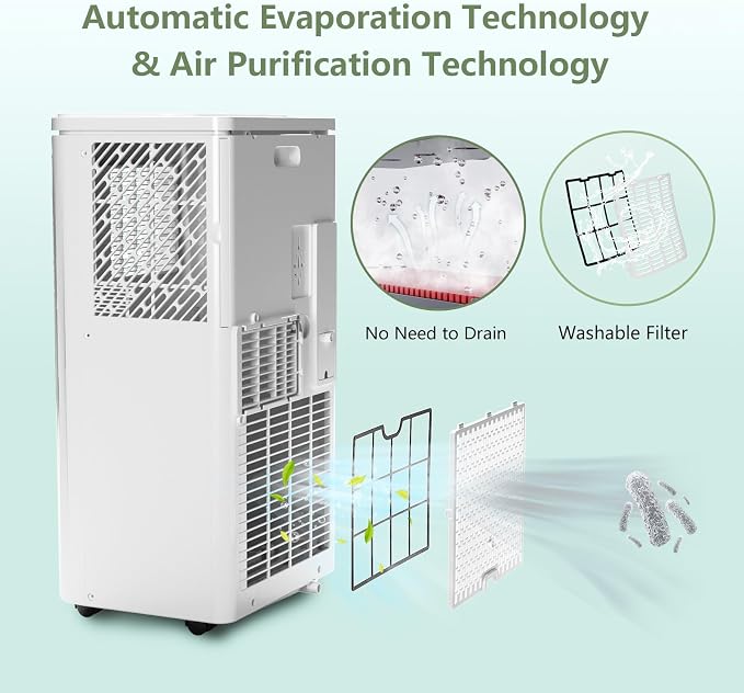 10000 BTU Portable Air Conditioner, Cools Rooms up to 450 Sq.Ft. for Bedroom, 3-in-1 AC Unit with Dehumidifier & Fan Modes, LED Display, Remote Control & Window Kit for Home, Office, Apartment