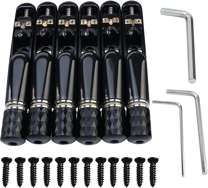 Pack of 6 Individual Single Tubular Fixed Bridge 6 String Electric Bass Bridge for Headless 6-string Bass Replacement Parts （Conductive Black）