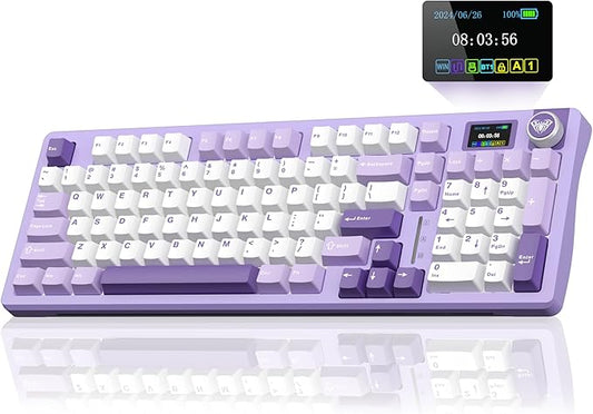 AULA S98 Pro Wireless Mechanical Keyboard with Screen & Knob, Tri-Mode Creamy Keyboard with Number Pad, Pre-lubed Linear Switches, Hot Swappable RGB Backlit Computer Gaming Keyboards for PC/Laptop