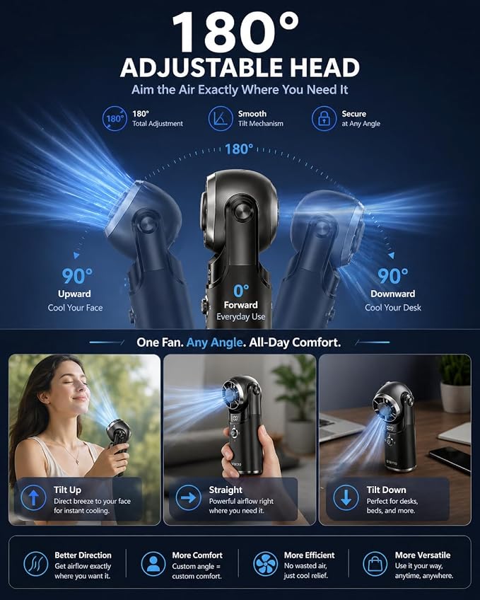 Mini Handheld Portable Turbo Fan with Cooling Plate, Pocket Size Metal Fan Rechargeable with 100 Speeds, Digital Display, 180° Adjustable Head for Travel Outdoor, Gifts for Women, Men