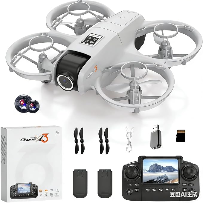 ikaufen YL3 Mini Drone with Dual Camera, Optical Flow Hover, 50X Zoom, 360° Stunt Roll, RC Quadcopter for Kids & Beginners with Screen Remote Control (YL3 screen control Gray)