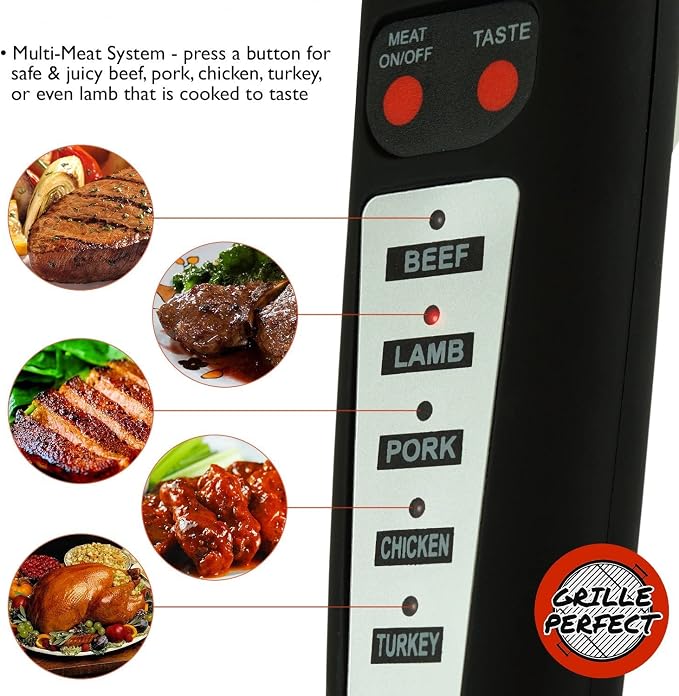 Digital Meat Thermometer and Heavy Duty Tongs BBQ Tools for Grilling Smoking Outdoor Cooking Instant Read Accurate Temperature Probe Long Metal Flipper with 3 Side Silicone Handle