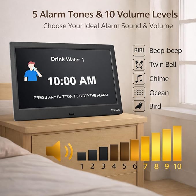 11.5'' Dementia Clocks for Seniors Extra Large, Senior Clocks with Day Date and Time, 20 Alarm Reminders, Easy-to-Read, Simple Setup, Plug-in, DST