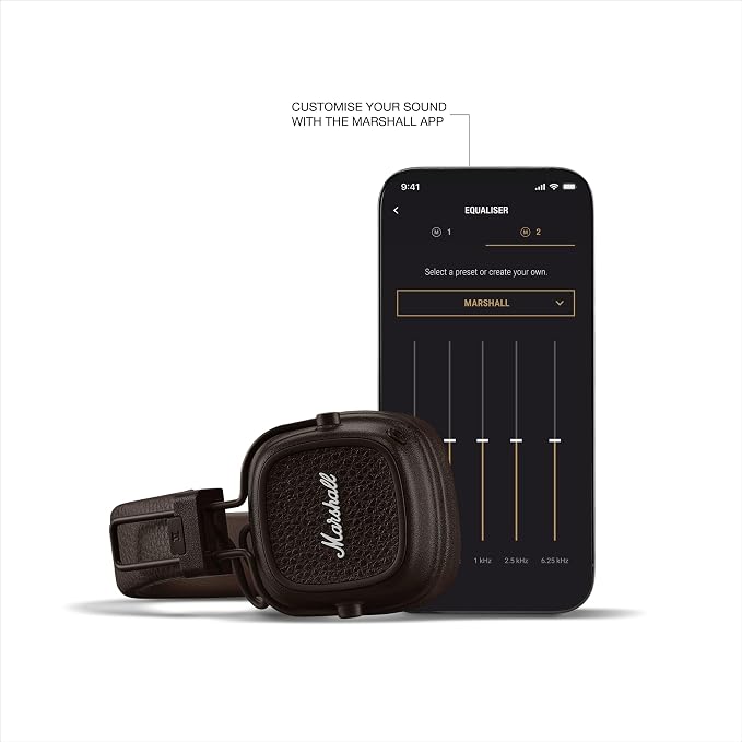 Marshall Major V Wireless On-Ear Bluetooth Headphones - 100+ Hr Playtime | Detachable Audio Cable | Microphone for Calls | Lightweight, Foldable Design for Travel - Brown