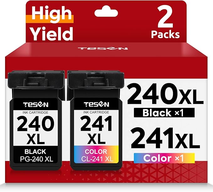 TESEN PG-240XL CL-241XL Ink Cartridge Replacement for Canon 240XL 241XL 240 241 PG-240 CL-241 XL for PIXMA MG3600 MG3620 MG3520 TS5120 MG2120 MG3220 MX372 Printer Ink Cartridge (1 Black,1 Color)