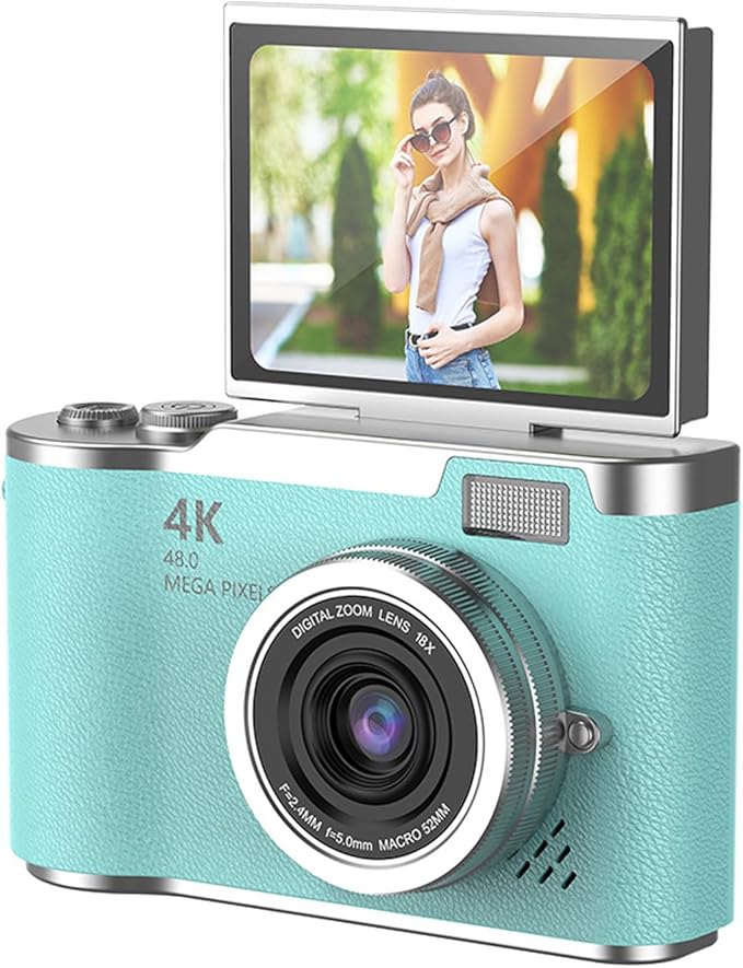 Digital Camera, 1080P HD 48MP Digital Point & Shoot Camera with 2.4 Inch HD Flip Screen, Built in LED Fill Light, 8X Digital Zoom, for Teens Students (Green)