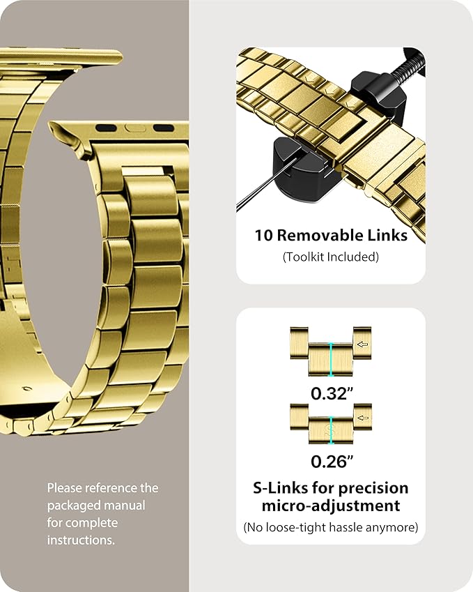 Fullmosa Metal Band Compatible with Apple Watch Bands Series 11 10 46mm, Stainless Steel Strap iWatch Band with Case for Apple Watch, Golden