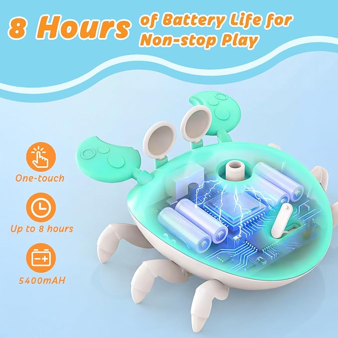 Water Table Pump, 5400mAh Rechargeable Crab Water Pump Toy for Kids age 1-3 with 8Hrs Play time, IP67 Waterproof, 3 Modes Spray 2 Flow Settings Outdoor Water Toys for Water Table, BathTubs, Pool