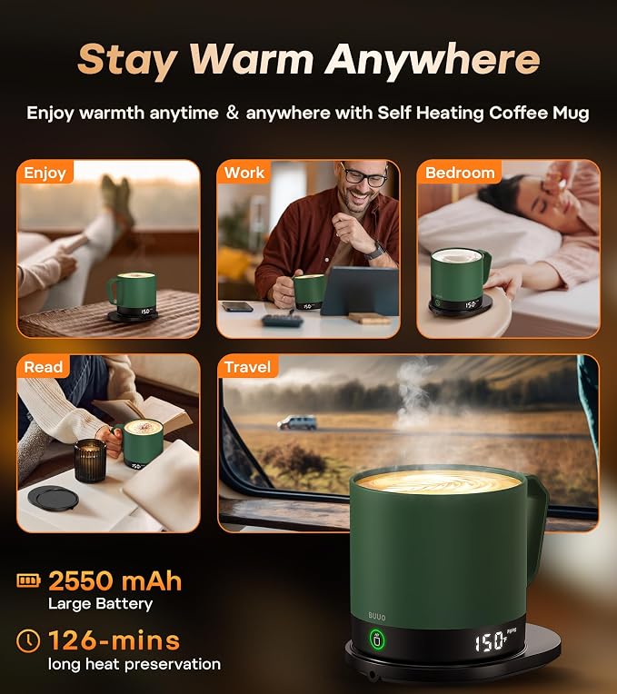 Heated Coffee Mug 14oz, Rechargeable Temperature Control Mug with Lid
