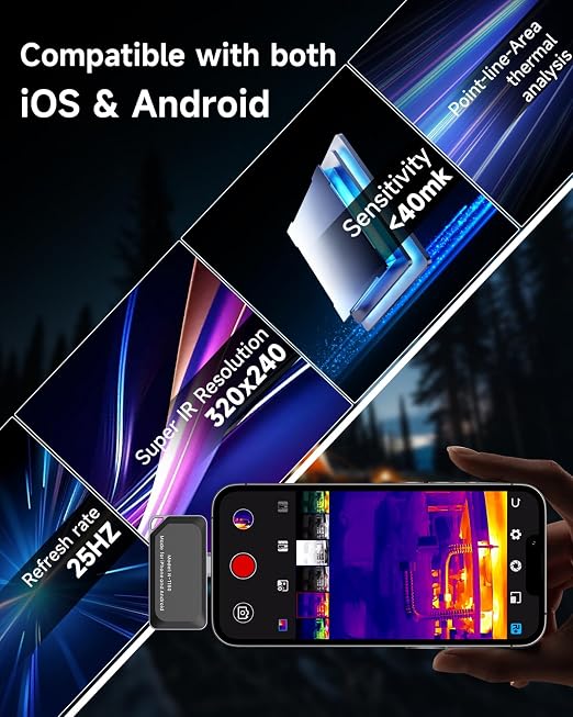 REVASRI Thermal Camera for Type-C iPhone & Android Device, 320x240 Super Resolution, 15x Digital Zoom, 25Hz Thermal Imaging Camera for Water Leak Detection,HVAC Electrical Plumbing, Home Inspection