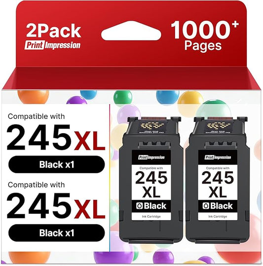 245XL Ink Cartridge Compatible Replacement for Canon 245XL for Canon PG-245XL Black Ink Cartridge Work with PIXMA MG2522 MG2525 MX490 MX492 TR4500 TR4520 TS3122 TS3320 TS3322 TS202 TS302 (2 Black)