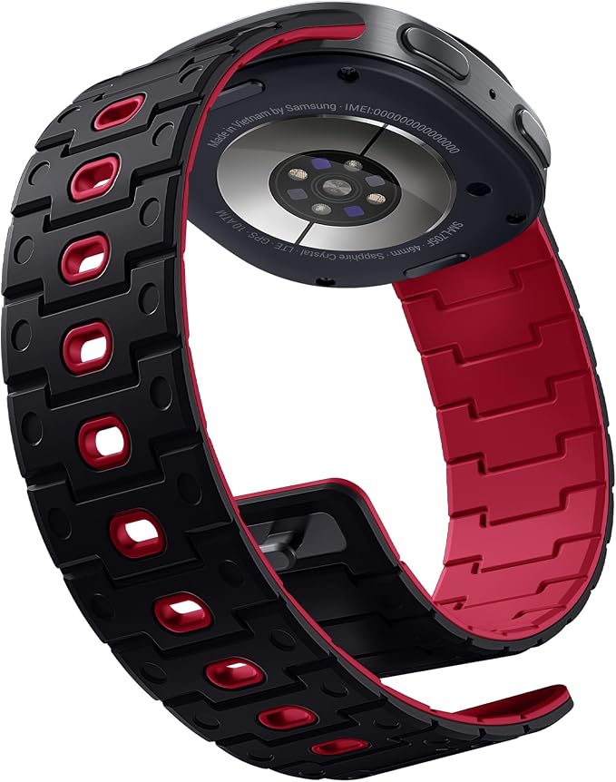 Bandletic Silicone Magnetic Band Compatible with Samsung Galaxy Watch 8 40mm 44mm / 8 Classic 46mm 2025, No Gap Soft Sport Wristbands Breathable Replacement Strap for Men Women, Black/Red