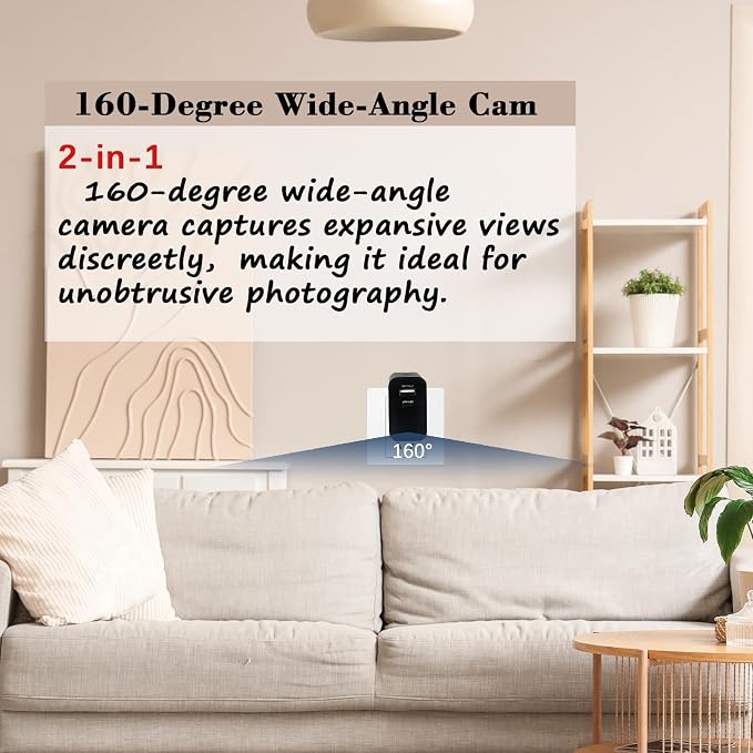 2026 Upgraded Camera Charger with WiFi Wireless Charger, 4K Security Camera Wireless Outlet Charger 160 Wide View & Remote App View (2.4GHz Nanny Cam for Home Indoor)