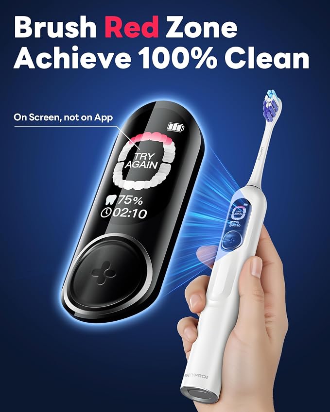 SAKYPRORAL AI Electric Toothbrush for Adults, Sonic Rechargeable Whitening Toothbrush with 6-Zone Tracking, Soft Replacement Heads & Travel Case (White, 1 Count with 6 Brush Heads)