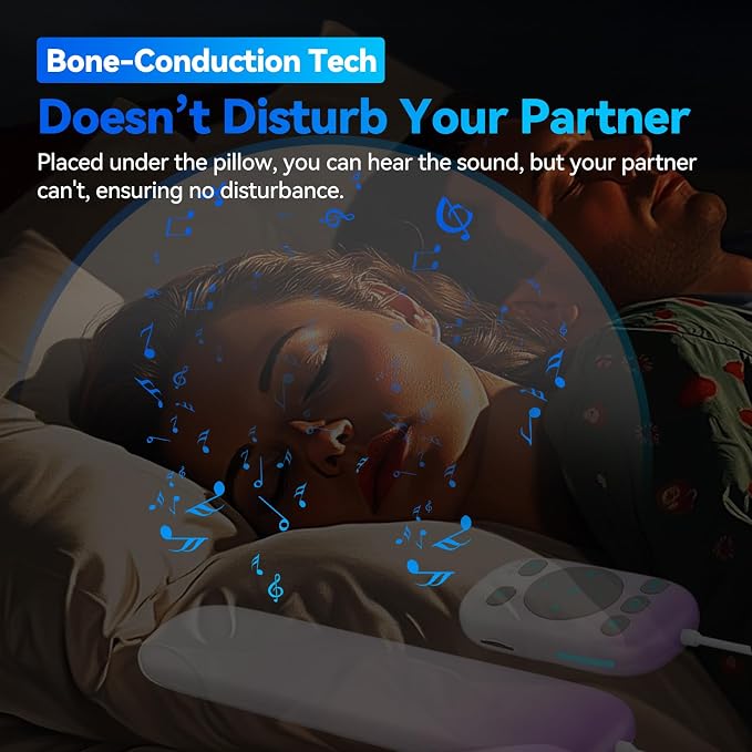 Pillow Speaker with Remote for Sleeping - Bone Conduction Speaker with 36 Built-in White Noise, Silent Bluetooth Speakers Under Pillow, Portable Sleep Bar (with TF Card, Purple to White)