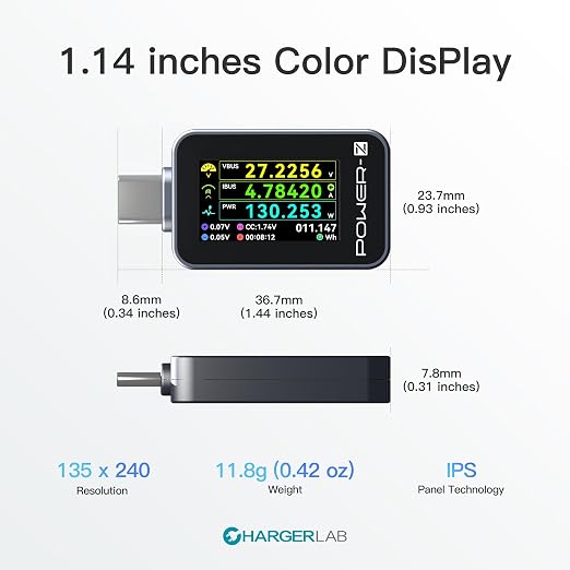 ChargerLAB Power-Z C240 Portable USB-C Tester, Digital Power Meter, Supports up to 240W and PD3.1 QC5.0, for USB-C Phones, Laptops, Chargers and More