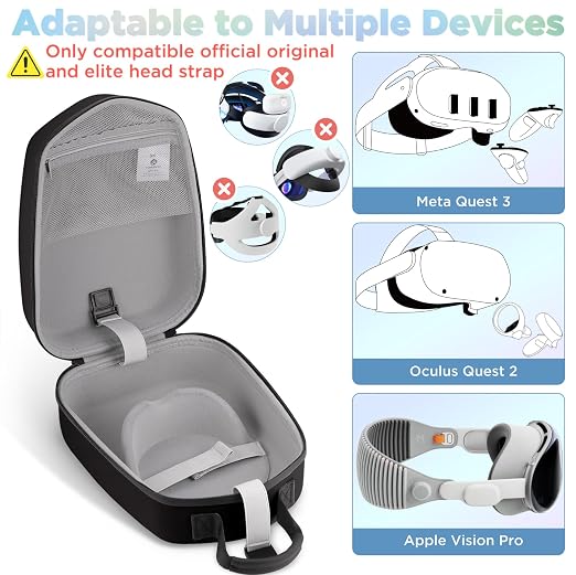 FOREGOER Hard Carrying Case Compatible with Meta Quest 3S/Quest 3/Oculus Quest 2 Official Original/Elite Strap VR Gaming Headset, Portable Travel Vision Pro Case for Touch Controllers Accessories
