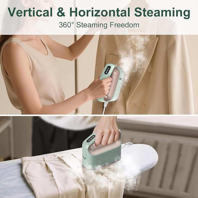 Newbealer Smart Steam Iron 1200W Turbocharged Steam 120V (Mint-Green) | Mini Heat Press, Pro-Grade 3 Steam & 3 Dry Heat Modes, 45s Heat-Up, Auto-Off, Nonstick Ceramic Soleplate, for Home/RV/Hotel