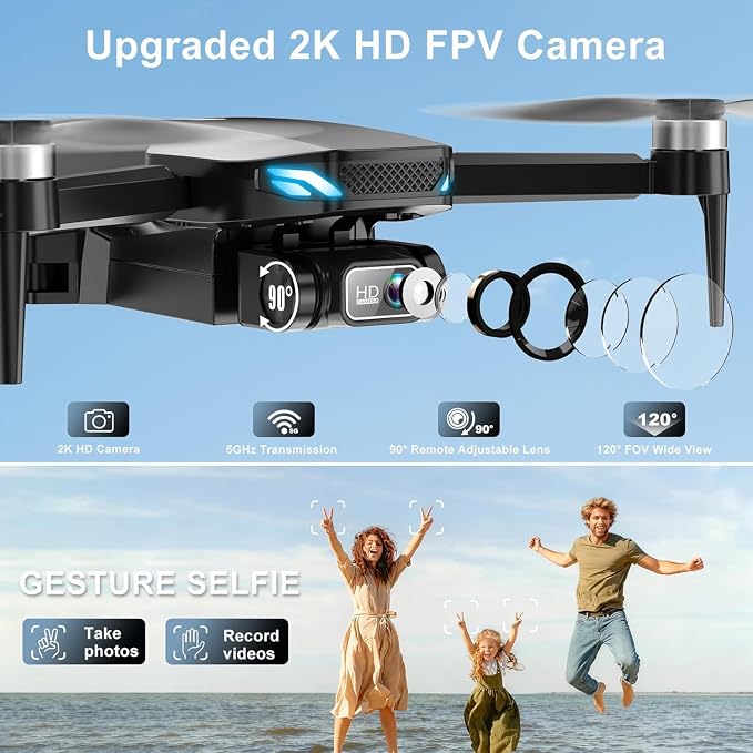 2K Drone with Camera for Adults & Beginners, Foldable FPV Mini Drone with Brushless Motor, 36 Min Flight Time, 2 Batteries, One-Key Takeoff/Landing, Gesture Selfie, Carrying Case
