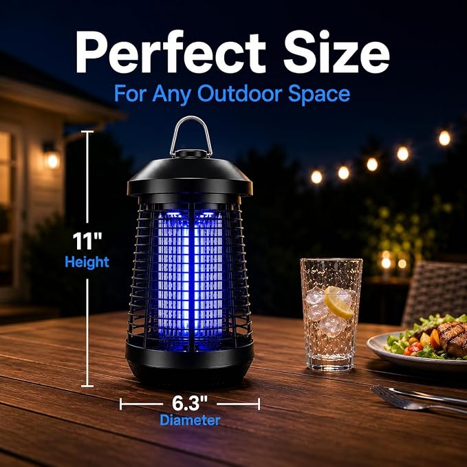 Bug Zapper Outdoor,4200v Mosquito Zapper Killer,Covers 1/2 Acre | Electric Bug zapper Helps Eliminate Mosquitoes and Flying Insects Outdoors. Ideal for Patio Backyard Garage. Easy-clean Tray