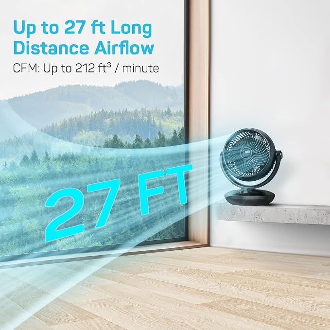 DR.PREPARE Fan for Bedroom, Small Desk Air Circulator Fan, 70° Auto-Oscillating Vortex Fans, Quiet Cooling, 3 Speeds, 100° Adjustable Tilt, Portable for Rooms, Office