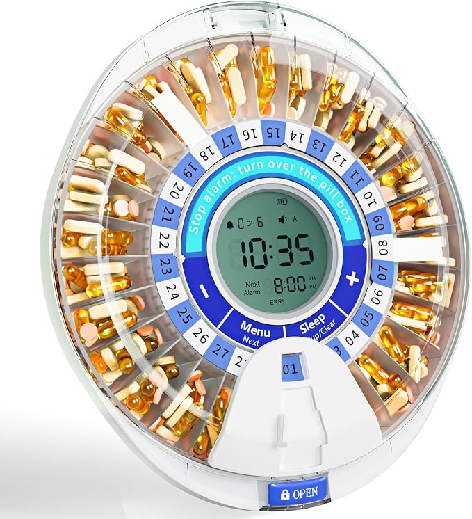 Windtrace Automatic Pill Dispenser for Elderly, Electronic Pill Organizer with Alarm & Light, 28 Day Smart Timed Medication Dispenser, Timed Pill Dispenser Machine for Prescriptions & Vitamins