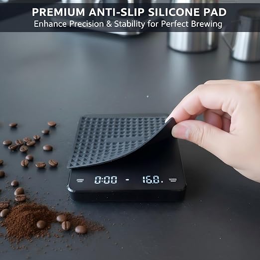 Coffee Scale with Timer 3kg/0.1g High Precision Digital Espresso Scale for Pour Over & Matcha, Food Scale for Kitchen Baking and Jewelry with Rechargeable Battery, Silicone Mat
