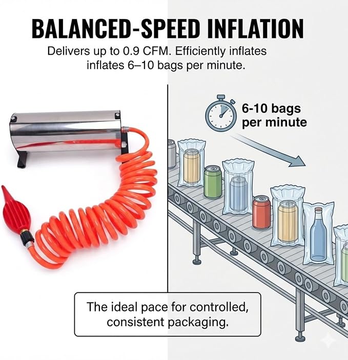 Heavy-Duty Electric Air Pump for Air Column Bags – Industrial-Grade Metal Inflator with 5 Nozzle Tips – Fast, Quiet, and 24-Hour Continuous Operation